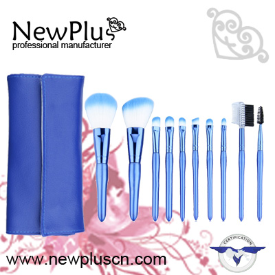 10PCS gift brush set blue handle blue ferrule