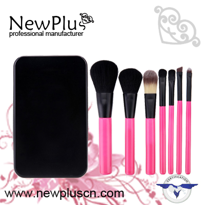 7PCS gift brush set pink handle black ferrule iron case