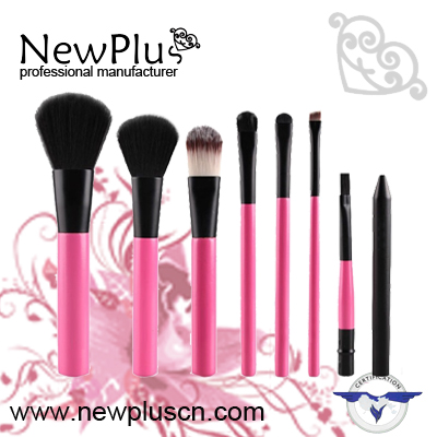 7PCS gift brush set pink handle black ferrule iron case