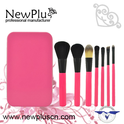 7PCS gift brush set pink handle black ferrule iron case