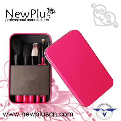 7PCS gift brush set pink handle black ferrule iron case