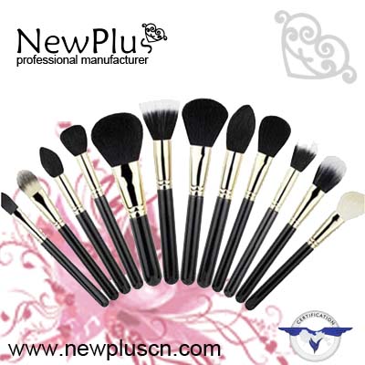 12PCS black handle gold ferrule Makeup Brush Set