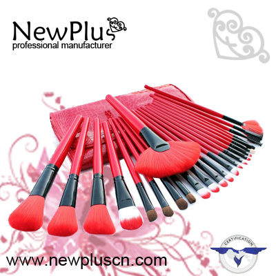 24PCS red handle black ferrule Makeup Brush Set