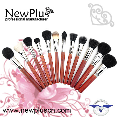 29PCS red wood handle shiny silver copper ferrule Makeup Brush Set