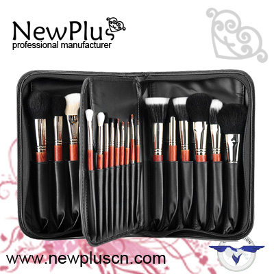 29PCS red wood handle shiny silver copper ferrule Makeup Brush Set