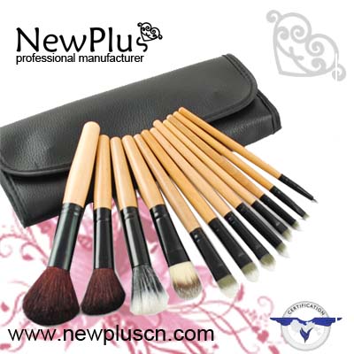 12PCS natural wood handle black ferrule Makeup Brush Set