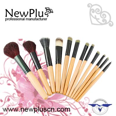 12PCS natural wood handle black ferrule Makeup Brush Set