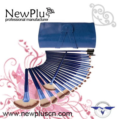 24PCS blue wood handle blue ferrule Makeup Brush Set