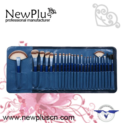 24PCS blue wood handle blue ferrule Makeup Brush Set