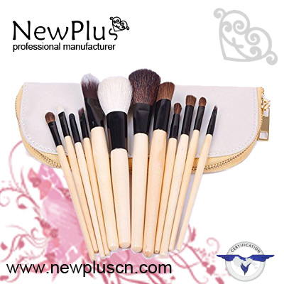 12PCS natural wood handle black ferrule Makeup Brush Set