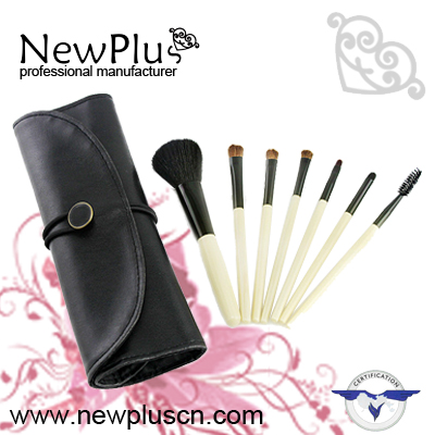 7PCS natural wood handle black ferrule Makeup Brush Set