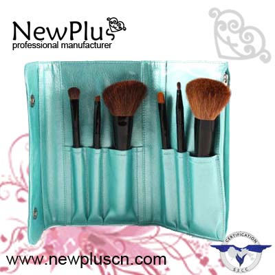 6PCS black wood handle black ferrule green bag Makeup Brush Set