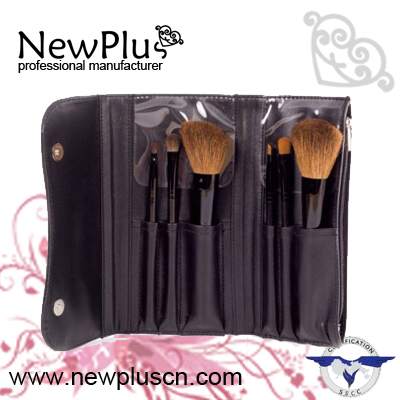 6PCS black wood handle black ferrule green bag Makeup Brush Set