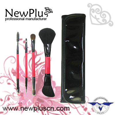 4PCS black wood handle black ferrule pink hair Makeup Brush Set