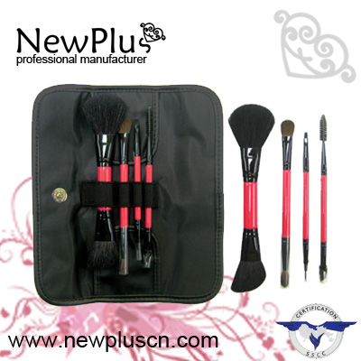 4PCS black wood handle black ferrule pink hair Makeup Brush Set