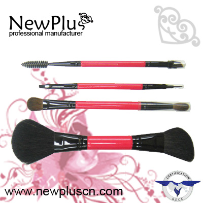 4PCS black wood handle black ferrule pink hair Makeup Brush Set