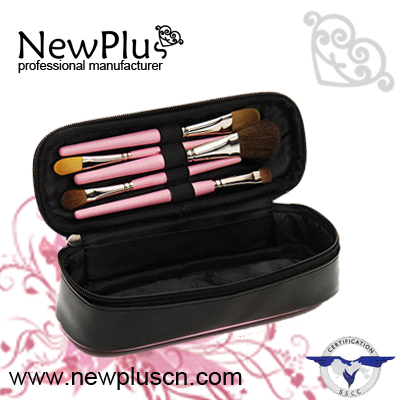 4PCS black wood handle black ferrule pink hair Makeup Brush Set