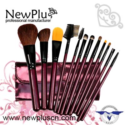 12PCS red wood handle black ferrule Makeup Brush Set