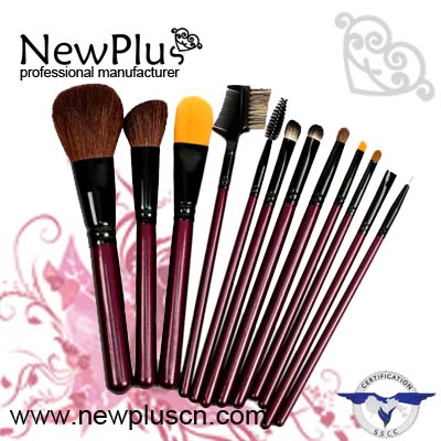 12PCS red wood handle black ferrule Makeup Brush Set