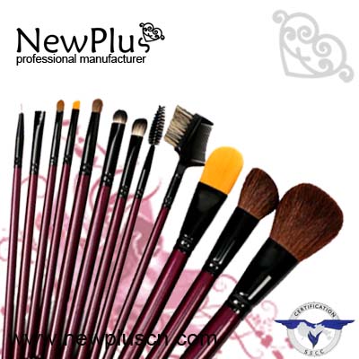 12PCS red wood handle black ferrule Makeup Brush Set