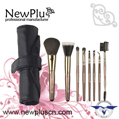 8PCS brown wood handle gold ferrule Makeup Brush Set