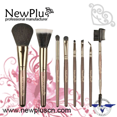 8PCS brown wood handle gold ferrule Makeup Brush Set