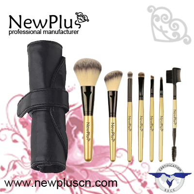 7PCS gold wood handle black ferrule Makeup Brush Set