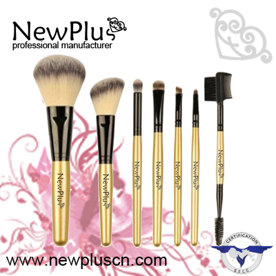 7PCS gold wood handle black ferrule Makeup Brush Set