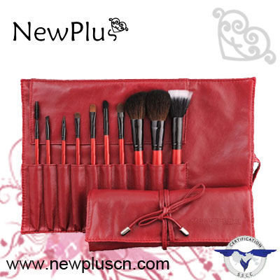 12PCS black wood handle pink ferrule Makeup Brush Set