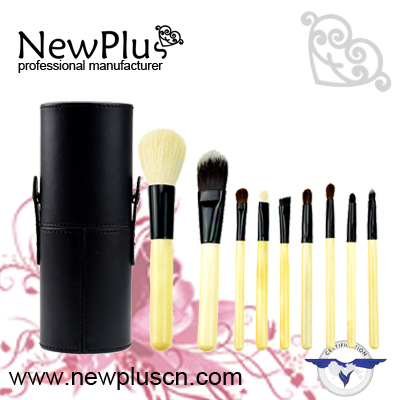 9PCS natural handle black ferrule black drum Makeup Brush Set