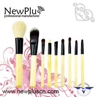 9PCS natural handle black ferrule black drum Makeup Brush Set