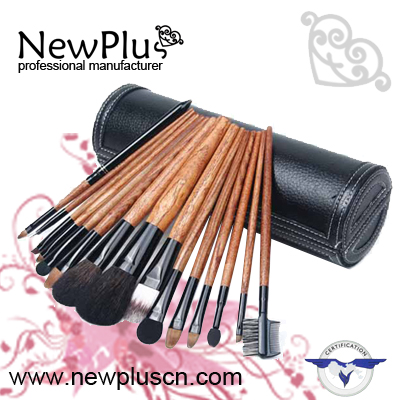15PCS red wood handle black ferrule black drum Makeup Brush Set