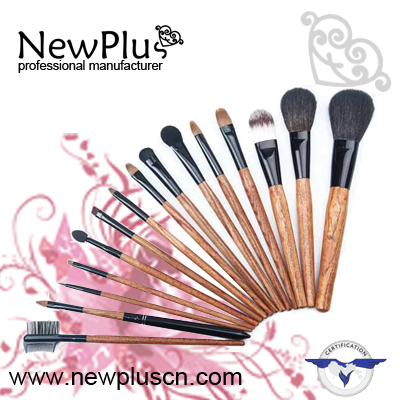15PCS red wood handle black ferrule black drum Makeup Brush Set