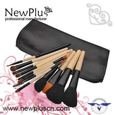 12PCS natural wood handle black ferrule black drum Makeup Brush Set