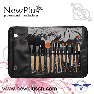 12PCS natural wood handle black ferrule black drum Makeup Brush Set