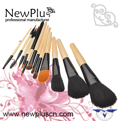 12PCS natural wood handle black ferrule black drum Makeup Brush Set