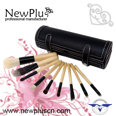 9PCS natural wood handle black ferrule black drum Makeup Brush Set