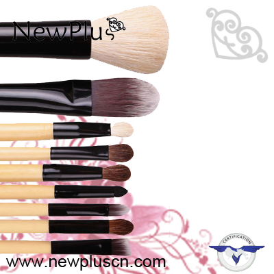 9PCS natural wood handle black ferrule black drum Makeup Brush Set