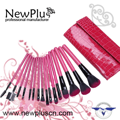 16PCS pink wood handle black ferrule Makeup Brush Set