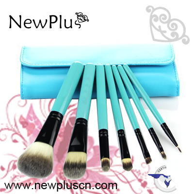 7PCS blue wood handle black ferrule Makeup Brush Set