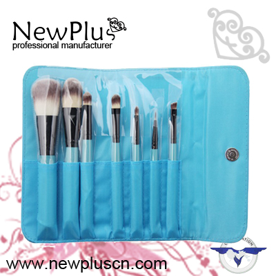 7PCS blue wood handle black ferrule Makeup Brush Set