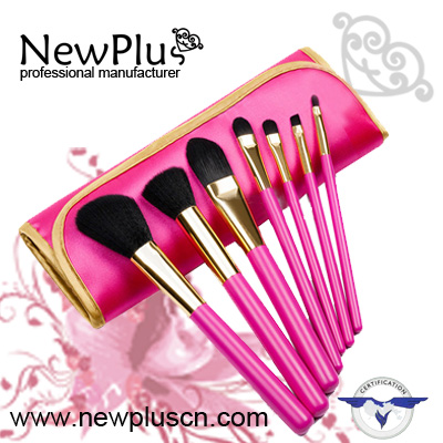 7PCS pink wood handle gold ferrule Makeup Brush Set
