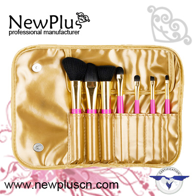7PCS pink wood handle gold ferrule Makeup Brush Set