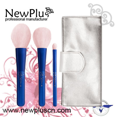 3PCS blue wood handle blue ferrule Makeup Brush Set