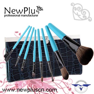 8PCS blue wood handle blue ferrule Makeup Brush Set