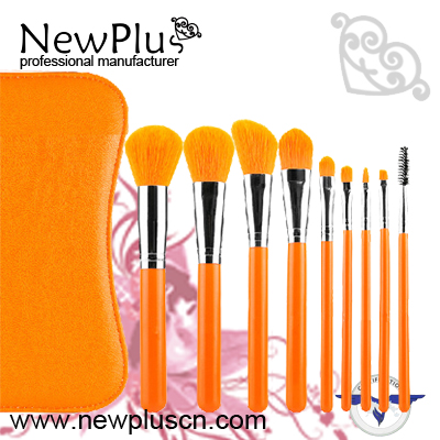 9PCS orange wood handle silver ferrule makeup Brush Set