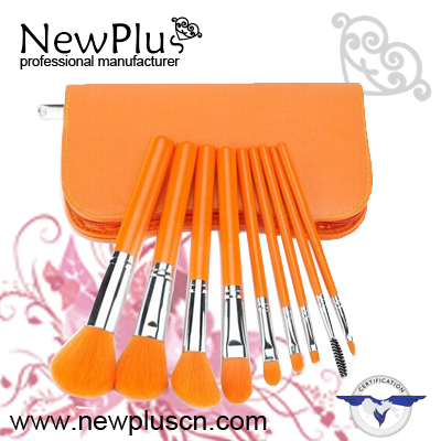 9PCS orange wood handle silver ferrule makeup Brush Set