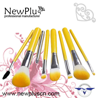 8PCS yellow wood handle silver ferrule makeup Brush Set