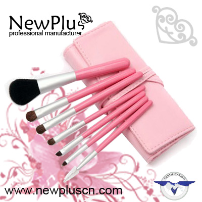 7PCS double end color wood handle silver  ferrule makeup Brush Set