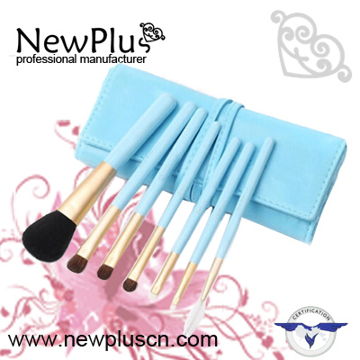 7PCS double end color wood handle silver  ferrule makeup Brush Set